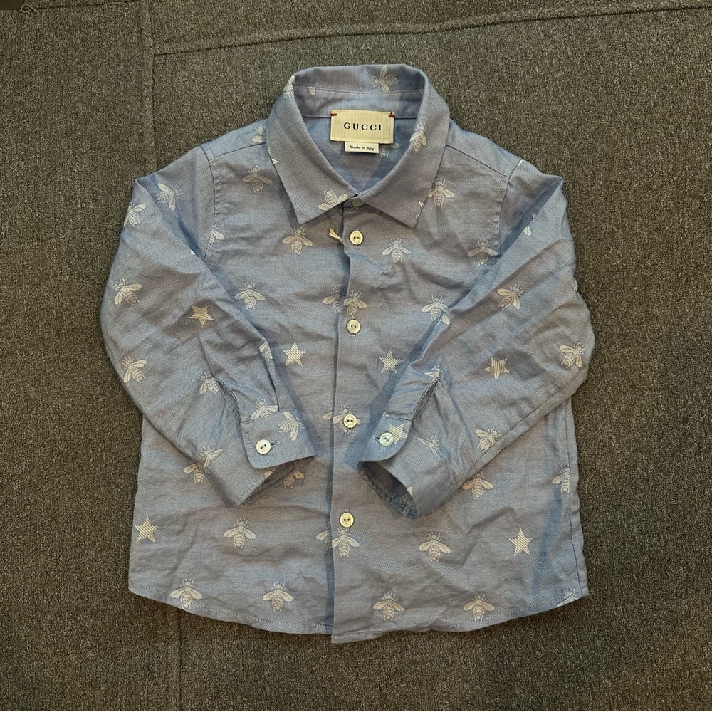 Gucci Oxford Bee Jacquard Shirt Sky Blue 9-12M